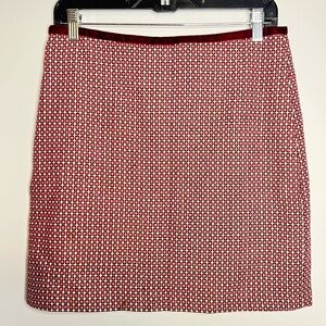 Vintage red and pink geometric pattern Mini Skirt with red velvet trim